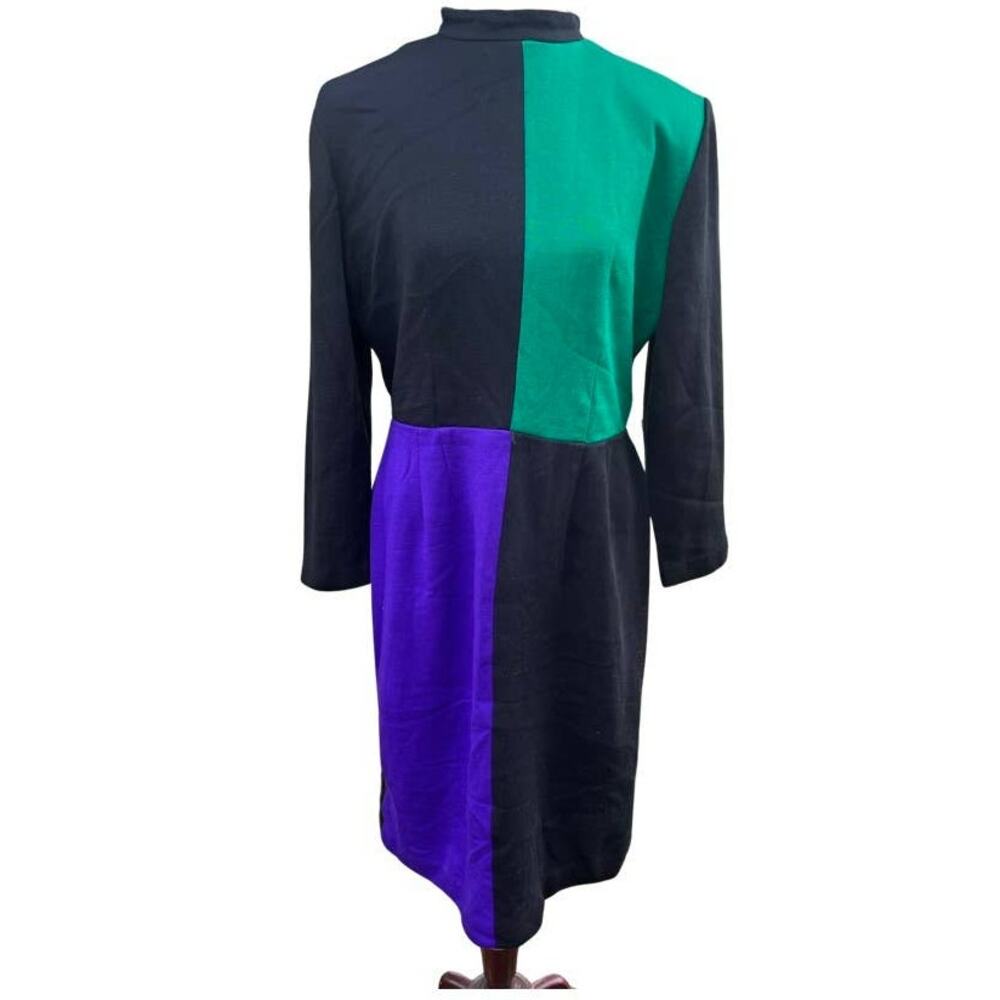 Positive Attitude Vintage Purple Black and Green Color Block Dress Size 12